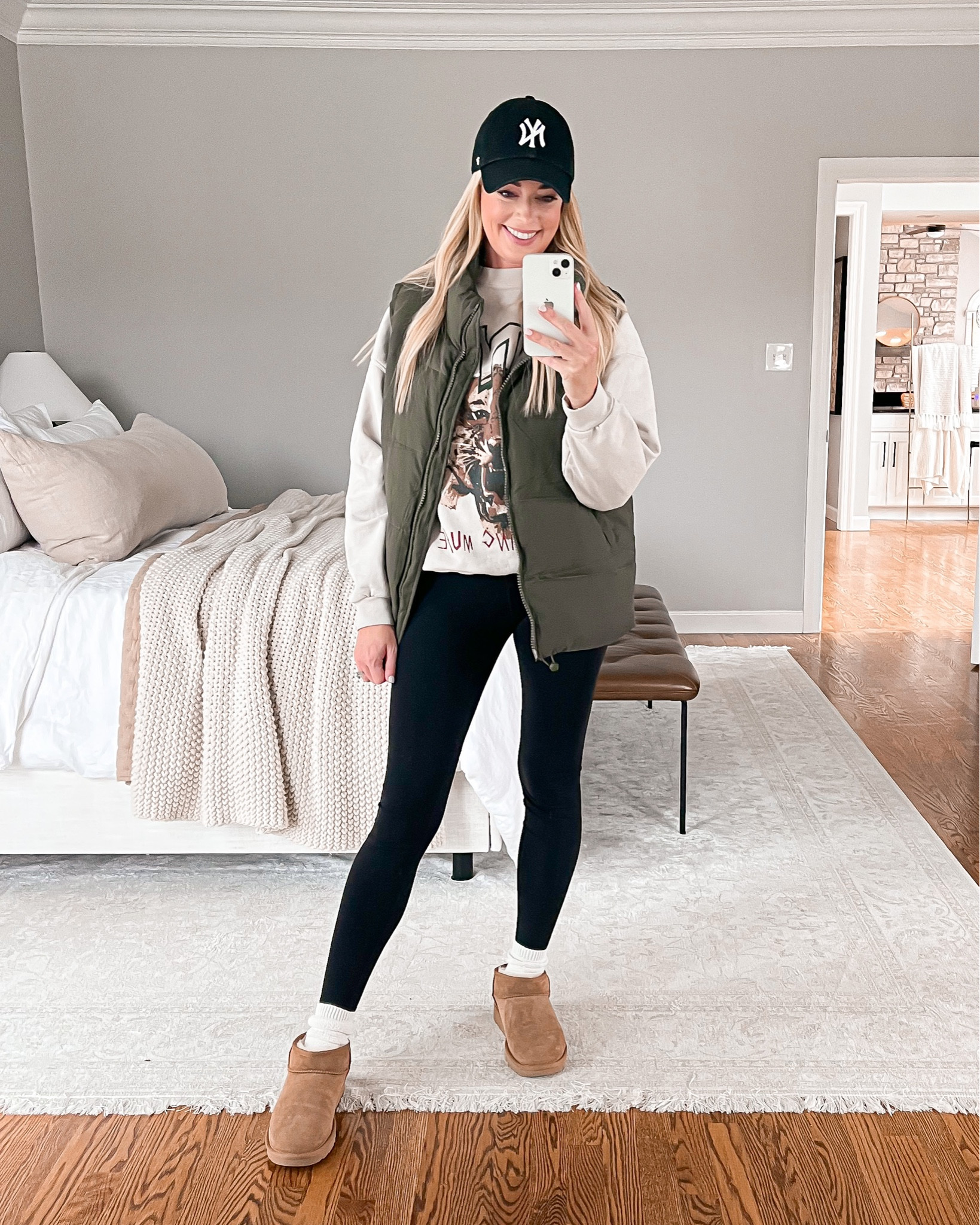 Casual outfit idea // wearing a medium in sweatshirt, small in puffer vest & xs in leggings

Puffer vest, leggings, athleisure, sweatshirt 

#LTKstyletip #LTKFind #LTKSeasonal