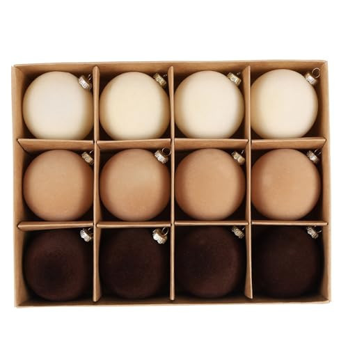 ChYoung 12pcs Velvet Christmas Ornaments - 2.4 inch Large Flocked Shatterproof Baubles for Christmas Tree Decor (Wine+Khaki+Beige) | Amazon (US)