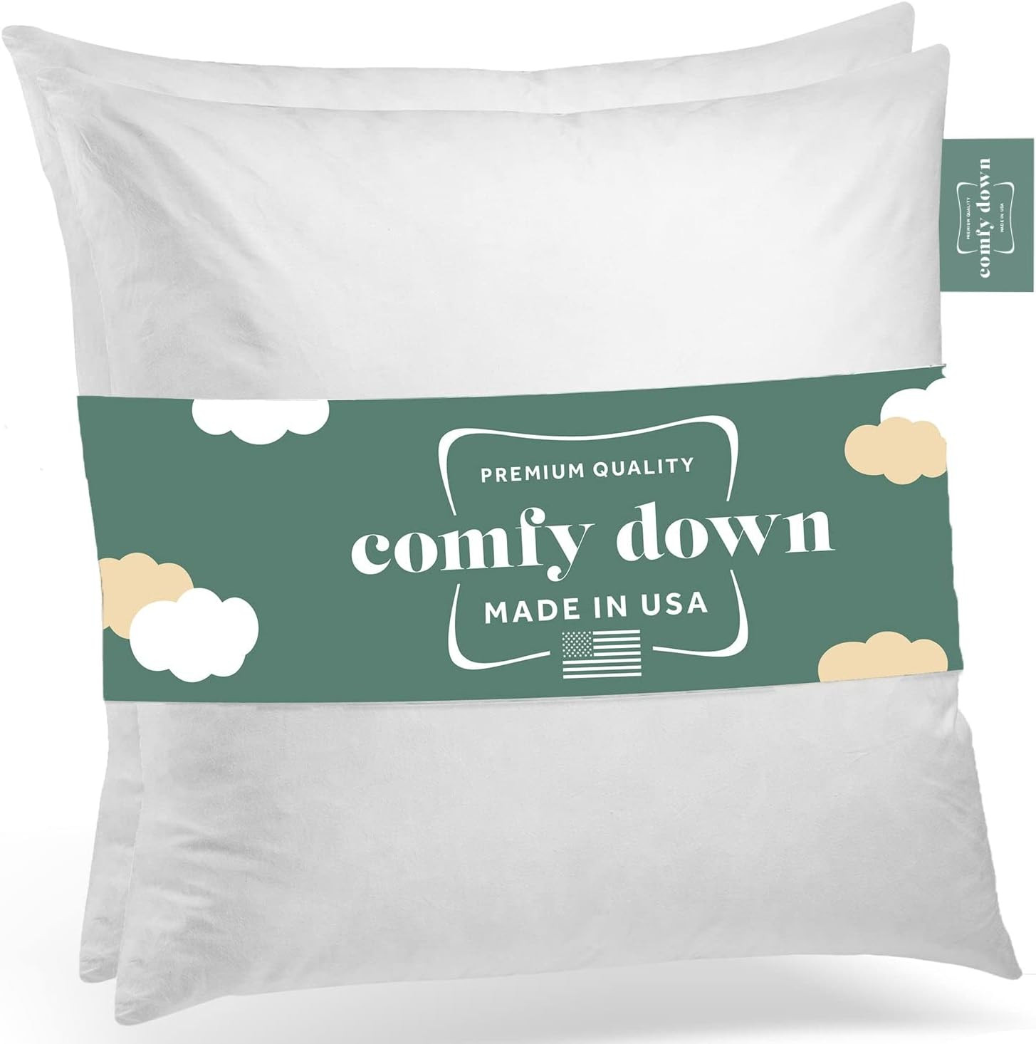 Set of Two 22X22 Decorative Throw Pillow Insert, Down and Feathers Fill, 100% Cotton Cover 233 Thread Count, Square Pillow Insert - Made in USA | Amazon (US)