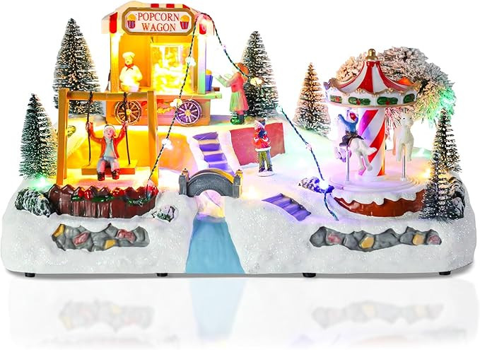 taman Christmas Village Houses - Musical Amusement Park Collectible Buildings with Merry-go-Aroun... | Amazon (US)