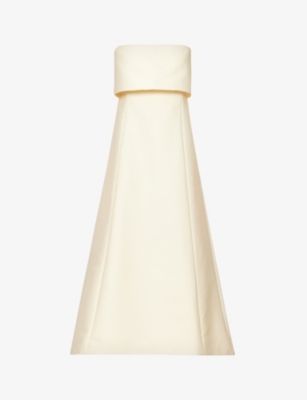 TOTEME Overlay-neck flared-hem cotton-wool blend midi dress | Selfridges