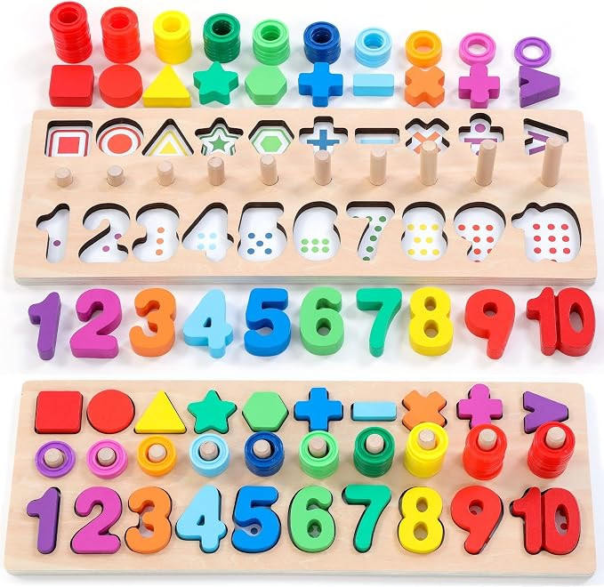 Wooden Montessori Toys for Kids Toddler Number Puzzles Sorter Counting Shape Stacker Stacking Gam... | Amazon (US)