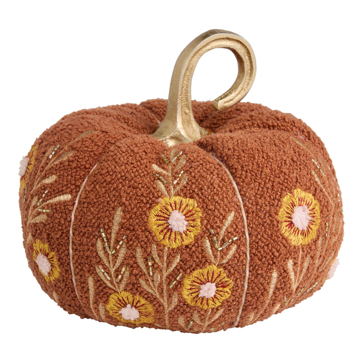 Large Rust Orange Boucle Floral Pumpkin Decor | World Market
