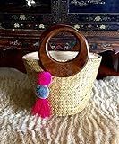 Straw Bag Pom Pom,Pink Pom Pom Straw Bags for Women, Straw Basket Bag,Straw Basket Tote Bag,Beach Ba | Amazon (US)