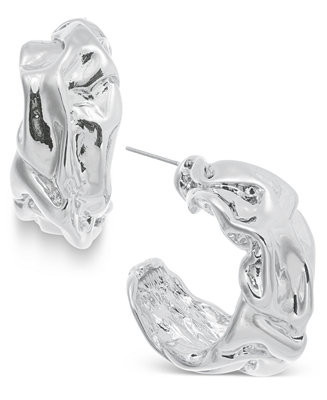 Macy's Silver-Tone Textured Medium Hoop Earrings, 1.3 | Macy's