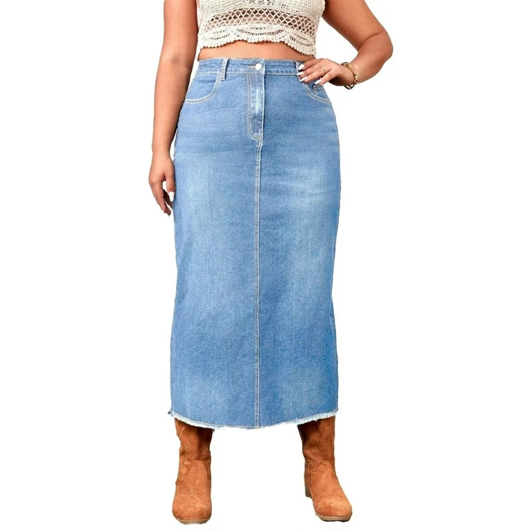 Plain Straight Light Wash Plus Size Denim Skirts | Walmart (US)