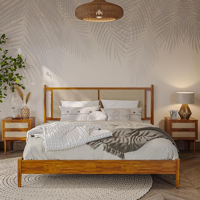 Bme Oliver King Bed Frame and Headboard - 15-Inch Signature Design with Rattan Headboard, Bohemia... | Amazon (US)
