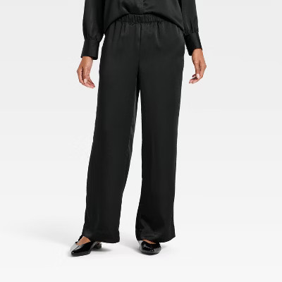 Women's Satin Pull-On Pants - A New Day™ Black XS | Target