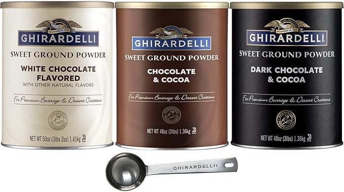 Ghirardelli Sweet Ground Premium Powder 3 Flavor Variety, 1-3 Pound Can Each, White Chocolate, Ch... | Amazon (US)