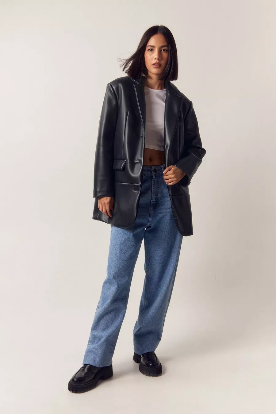 Faux Leather Single Breasted Blazer | Nasty Gal US