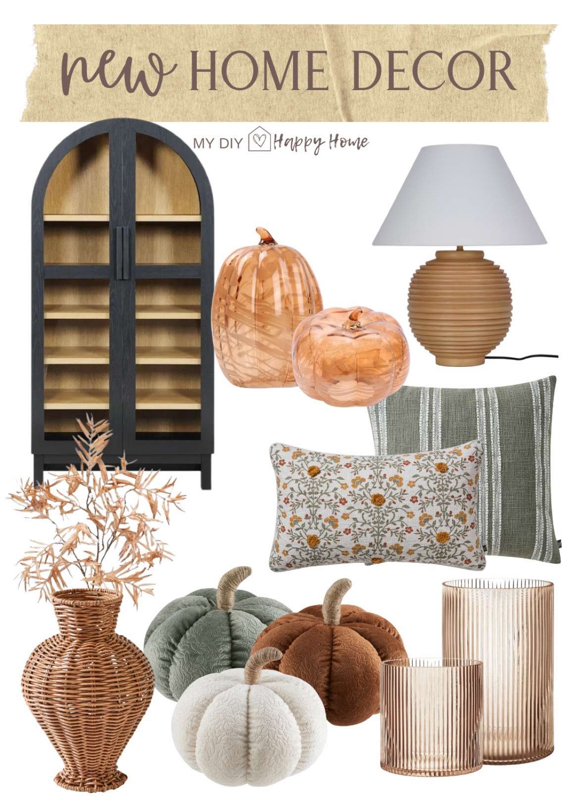 Fall decor finds from @walmarthome

Arched cabinet comes in black or natural
Marble glass pumpkins 
Wood base lamp 
Woven vase
Fall stems 
Velvet pumpkin pillows- 3 colors 
Reversible stripe pillow, 3 colors
Lumbar pillow
Amber fluted glass hurricane, 2 sizes 

#LTKSeasonal #LTKHome #LTKStyleTip