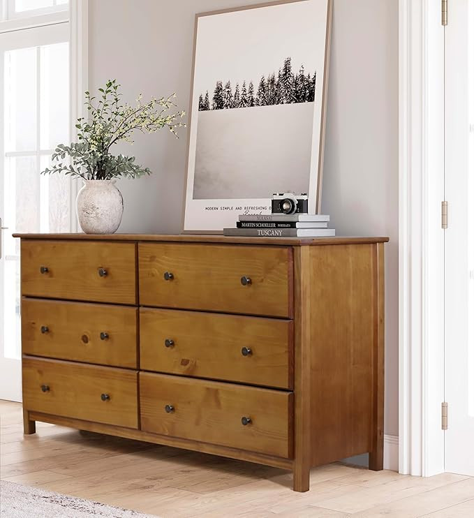 Grain Wood Furniture Shaker 6-Drawer Dresser, Solid Wood with a Walnut Finish | Amazon (US)