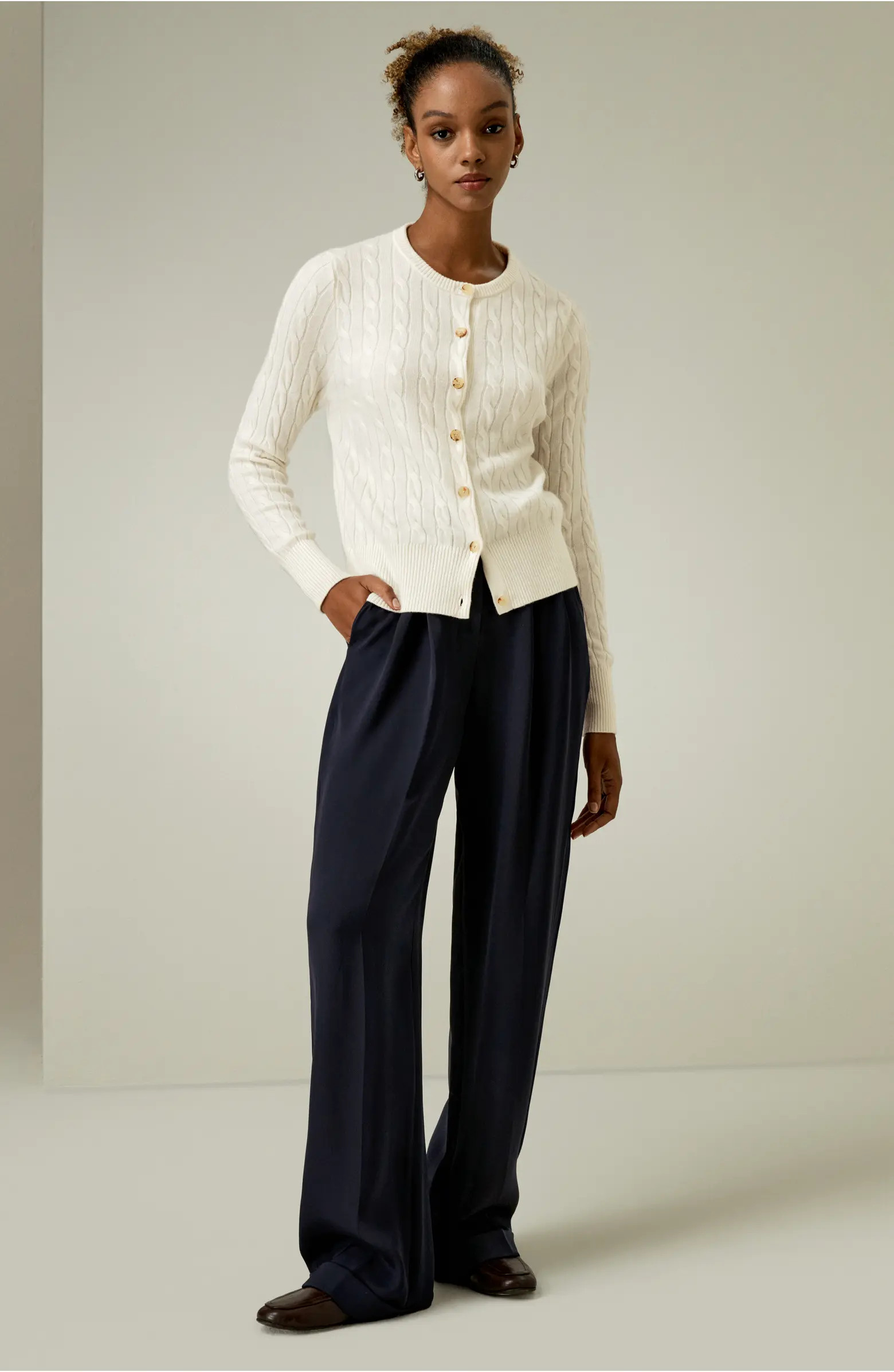 Cable-Knit Cashmere Crewneck Cardigan | Nordstrom