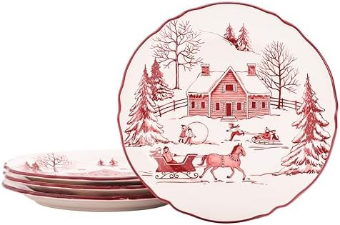 Bico Toile De Jouy Winter Wonderland Scalloped Salad Plates Set of 4, 8.75 Inch Ceramic Dessert P... | Amazon (US)