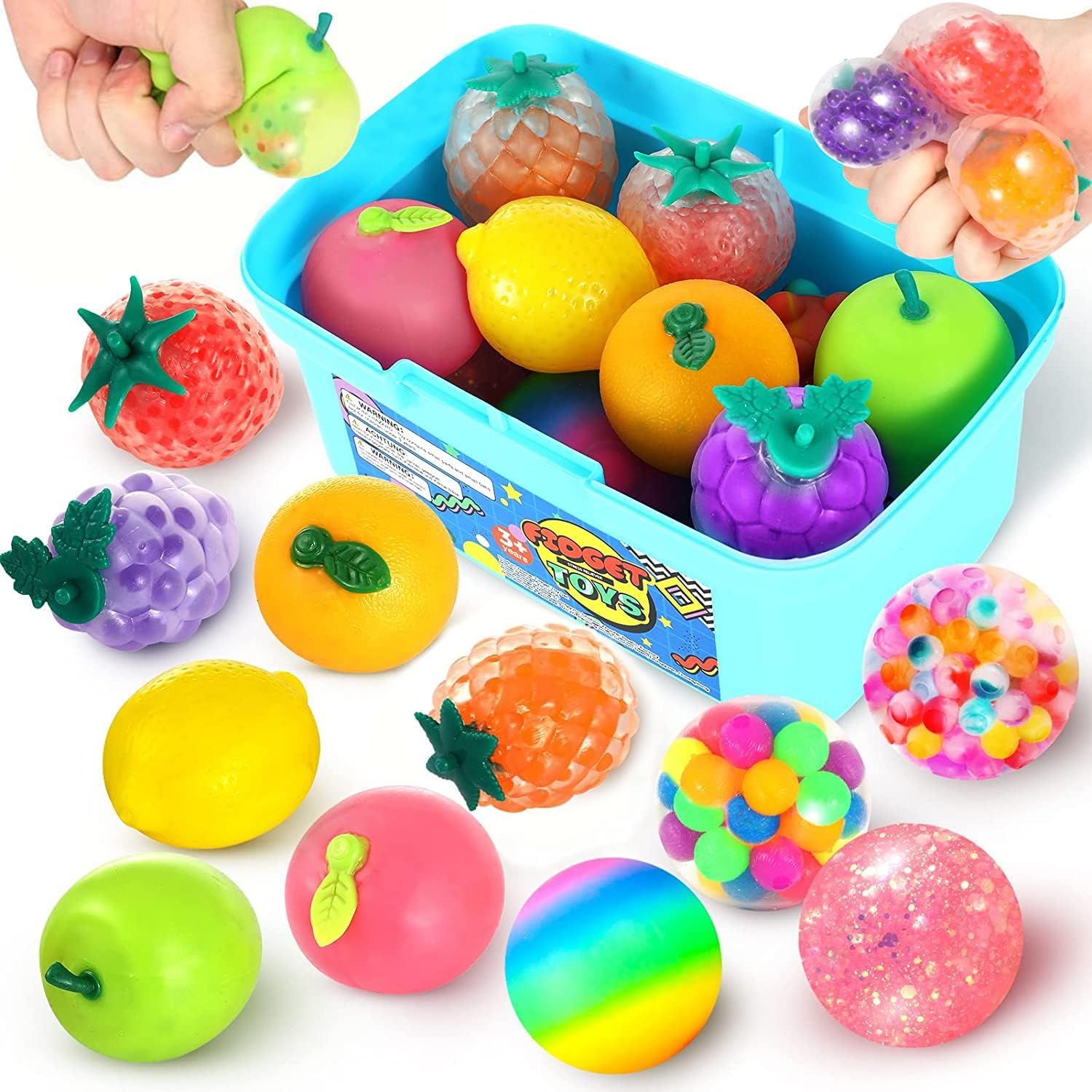 12 Pack Sensory Stress Balls Set Fidget Toys | Squishy Fruit Ball Stress Relief | Squeeze Ball fo... | Amazon (US)