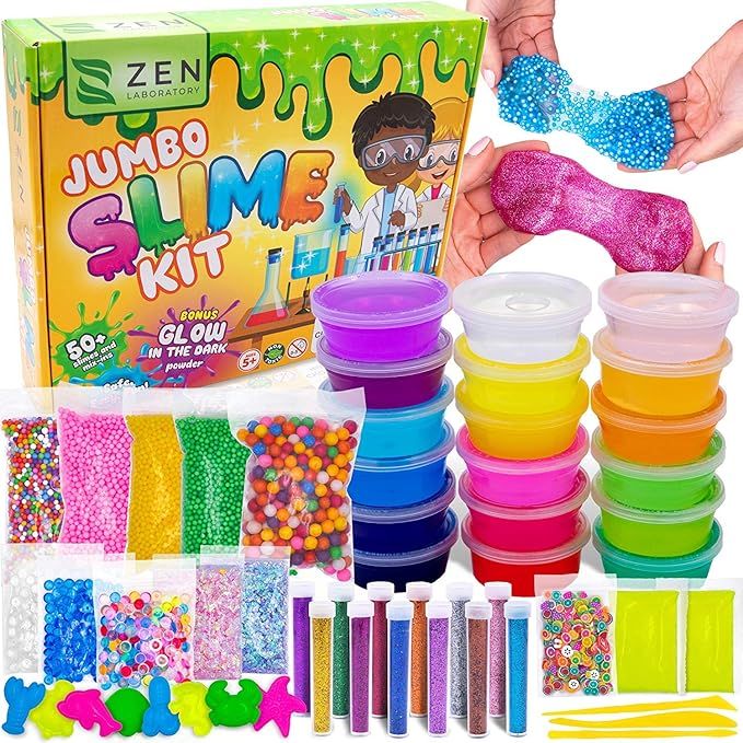 Slime Kit DIY Toy Stocking Stuffer Fidget Gift for Kids Girls Boys Ages 5-12, Glow in Dark Glitte... | Amazon (US)