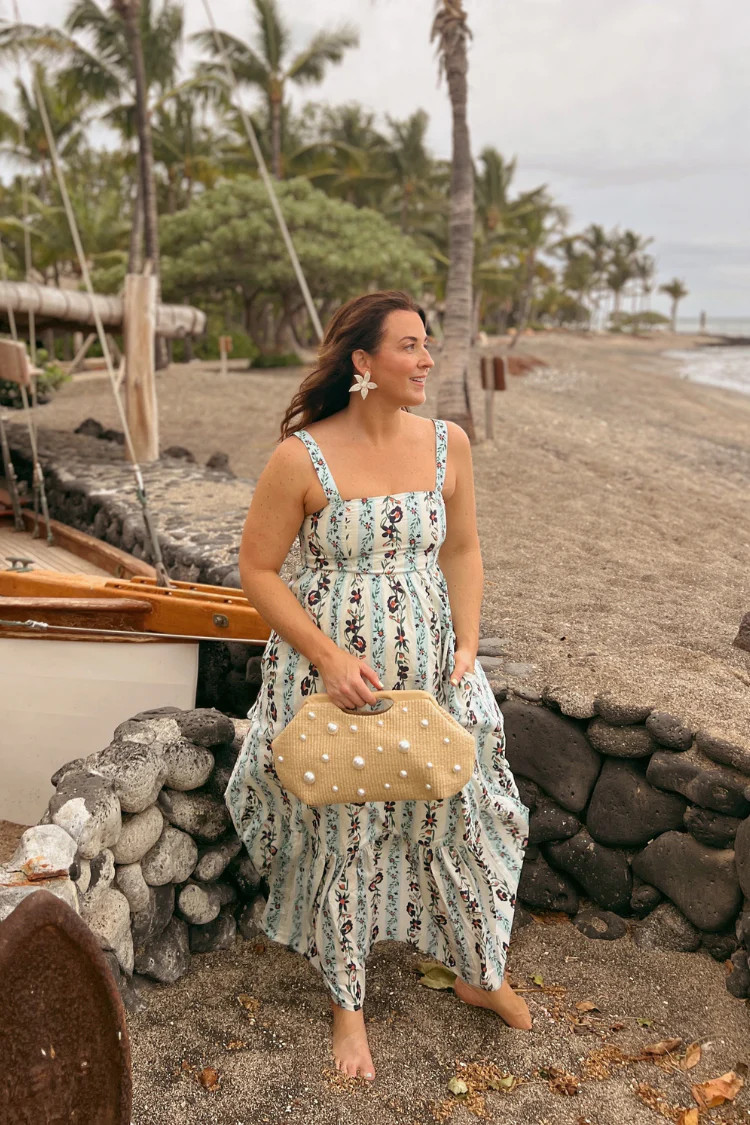 Nicola Blue Floral Striped Maxi Dress | Confête