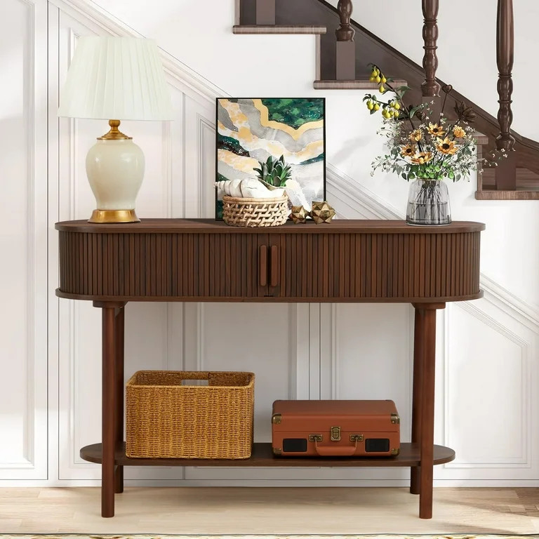Wood Console Table with Storage, 2-Tier Modern Sofa Table for Living Room, Narrow Sofa Table with... | Walmart (US)