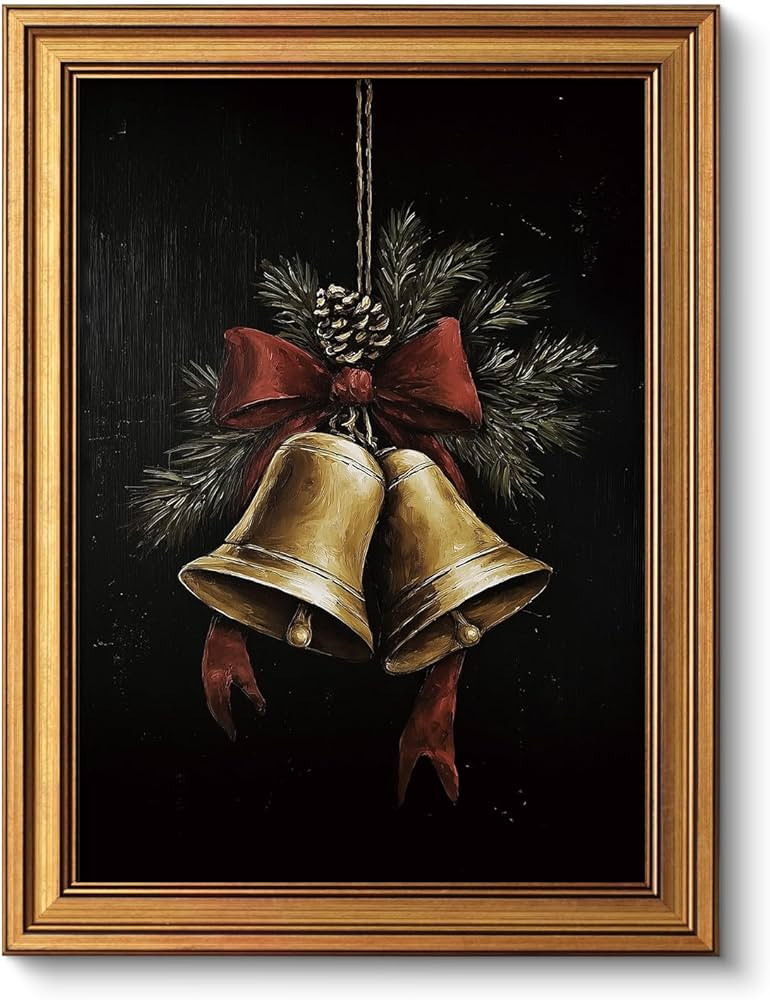 VIYYIEA Gold Framed Canvas Art, Vintage Christmas Bells Decor, 12x16Inch, Winter Retro Jingle Bel... | Amazon (US)