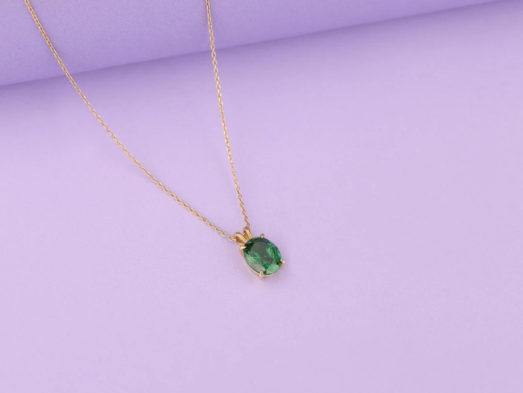 14K Gold Oval Emerald Necklace, Cut Minimalist Dainty Necklace for Her, Solitaire Necklace for Wo... | Etsy (US)