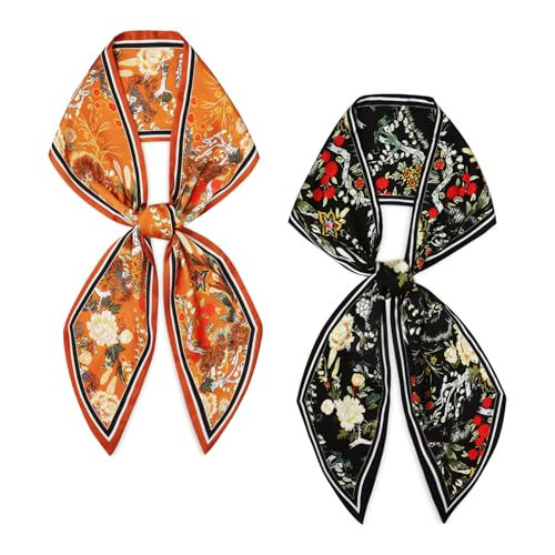 vimate Orange Satin Hair Scarf-Ladies Fashion Balck/Gold Handbag Scarf for Purse Handles Satin Hairband Ribbon Scarf for Neck (Style 74) | Amazon (US)