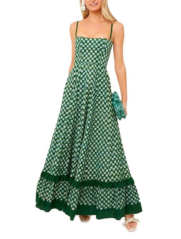 Yuemengxuan Boho Maxi Dresses for Women Spaghetti Strap Flowy Smocked Long Dress Casual Summer Va... | Amazon (US)