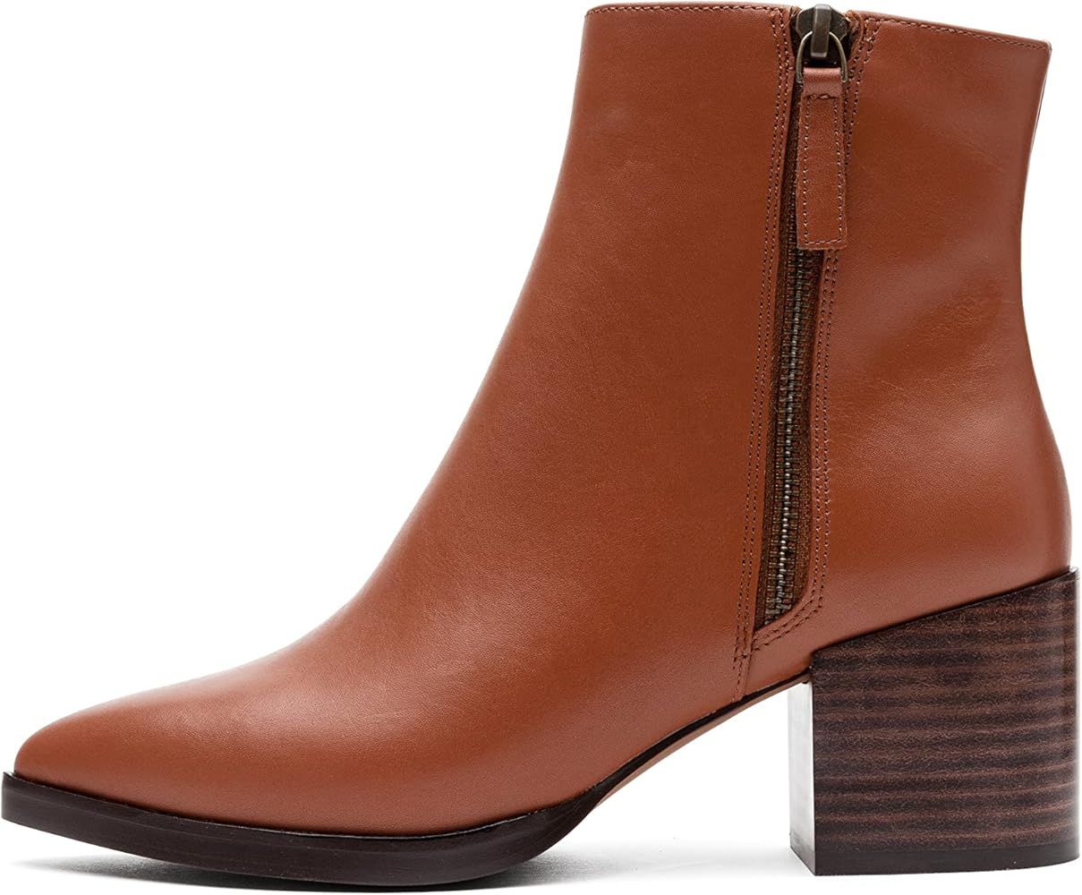 Linea Paolo - Viva - Womens Low Block Heel Zipper Detail Leather Ankle Booties | Amazon (US)