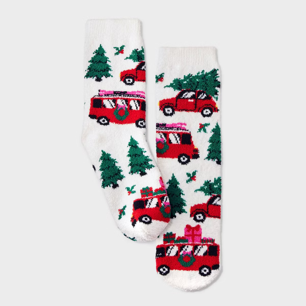 Women's Winter Road Trip Cozy Christmas Crew Socks with Gift Card Holder - Wondershop™ White 4-... | Target