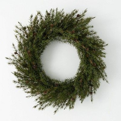 26.5"H Sullivans Artificial Christmas Cedar Pinecone Wreath, Green | Target