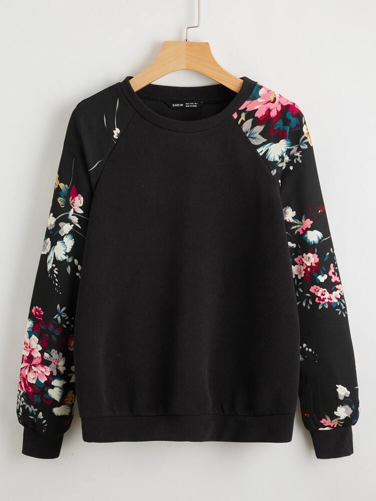 EMERY ROSE Raglan Sleeve Floral Pullover | SHEIN