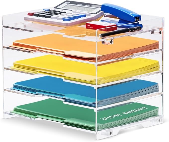 File Paper Organizer Letter Tray For Desk Office Supplies Folder Accessories Storage, Clear Acryl... | Amazon (US)