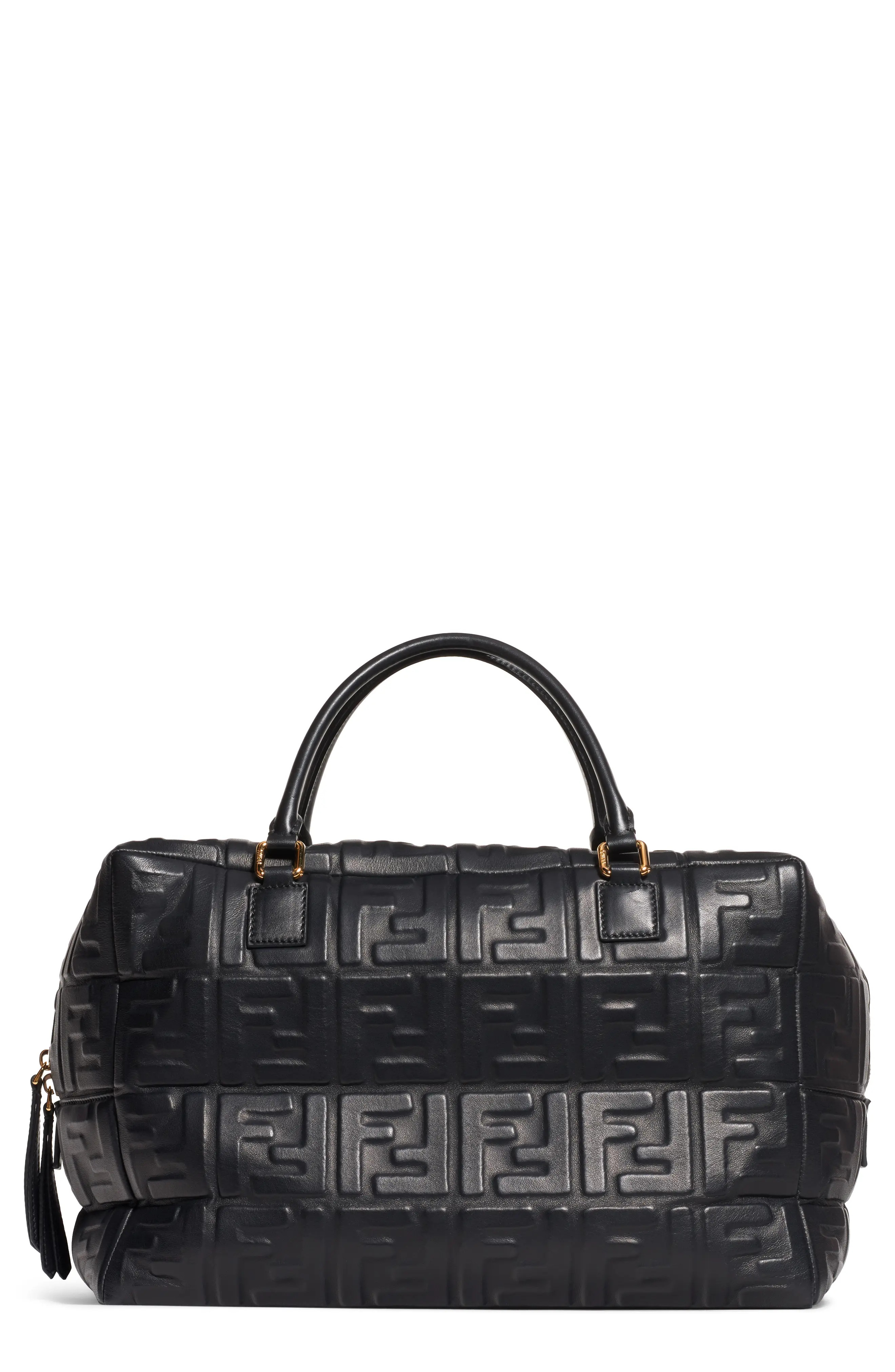 Fendi Boston Logo Embossed Lambskin Leather Satchel - | Nordstrom
