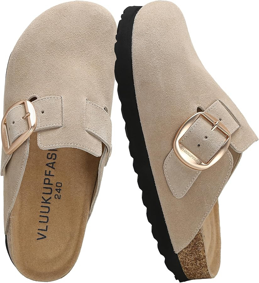 Women's Suede Clogs Cork Footbed, Arch Support Leather Mules Potato Shoes Slip On | Amazon (US)