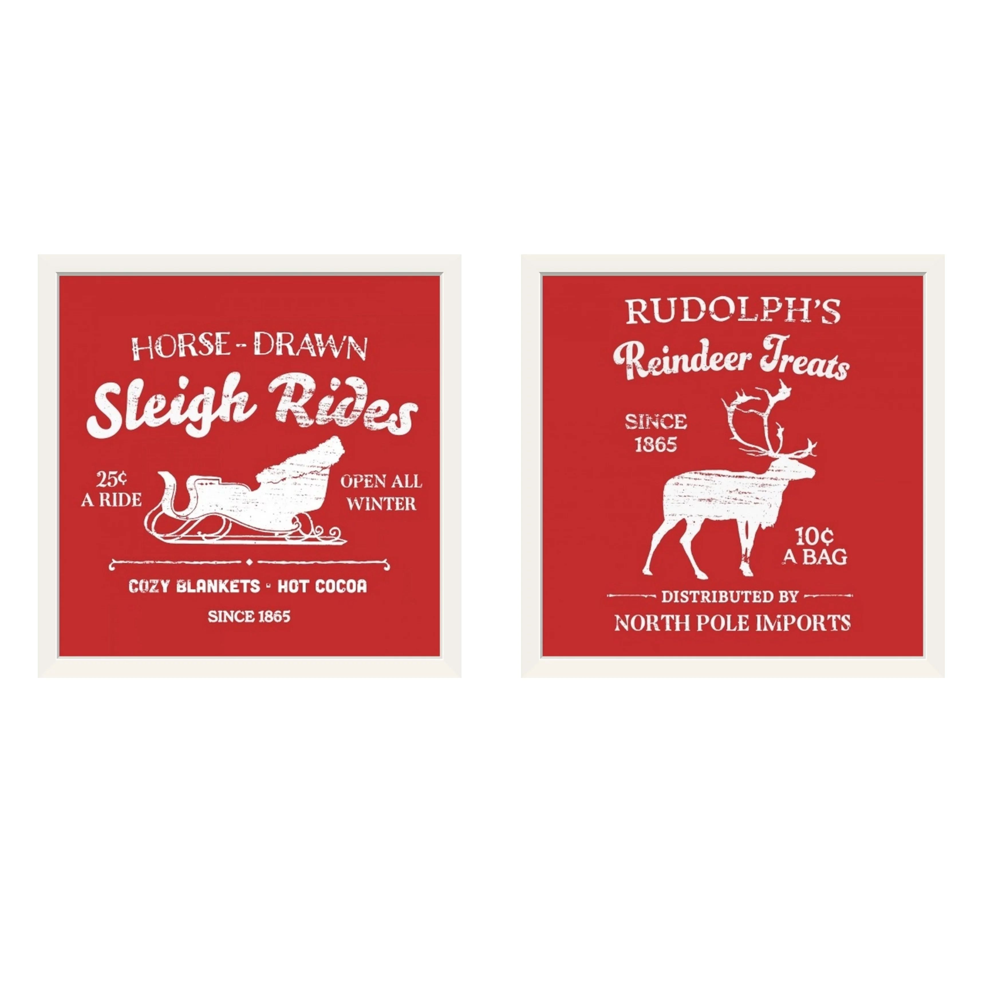 My Texas House "Red Sleigh Rides and Reindeer Bundle Set of 2" White Framed Print Christmas Wall ... | Walmart (US)