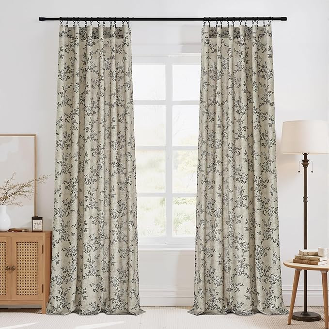 StangH Classic Floral Curtains Vintage Printed Butterfly Pattern Thick Linen Textured Non-See-Thr... | Amazon (US)
