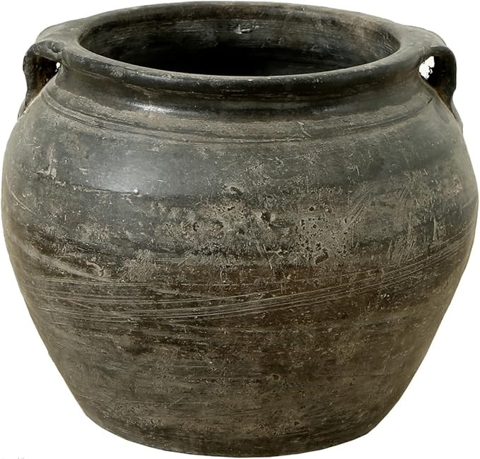 Artissance Home Small Charcoal/Gray Ceramic Indoor Outdoor Vintage Pottery Jar w/2 Handles, Home ... | Amazon (US)