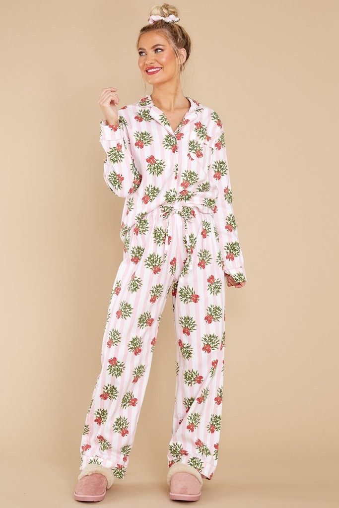 Holiday Wishes White Multi Pajama Set | Red Dress 