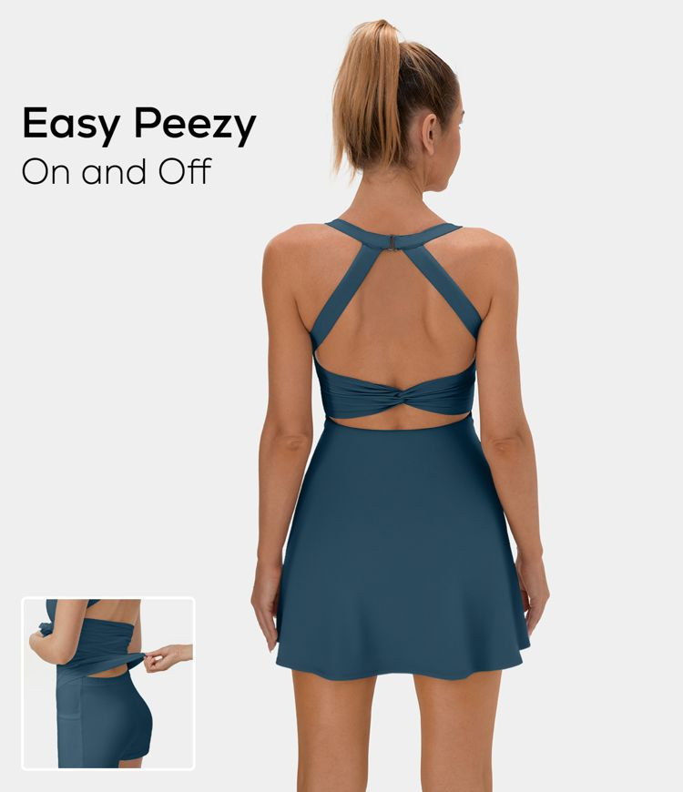 Women’s Backless Cut Out Twisted Side Pocket 2-in-1 Exercise Dress-Easy Peezy - HALARA | HALARA