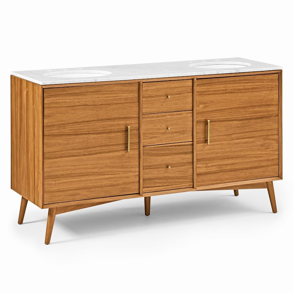 Mid-Century Double Bath Console, Marble, Acorn, Antique Brass | West Elm (US)