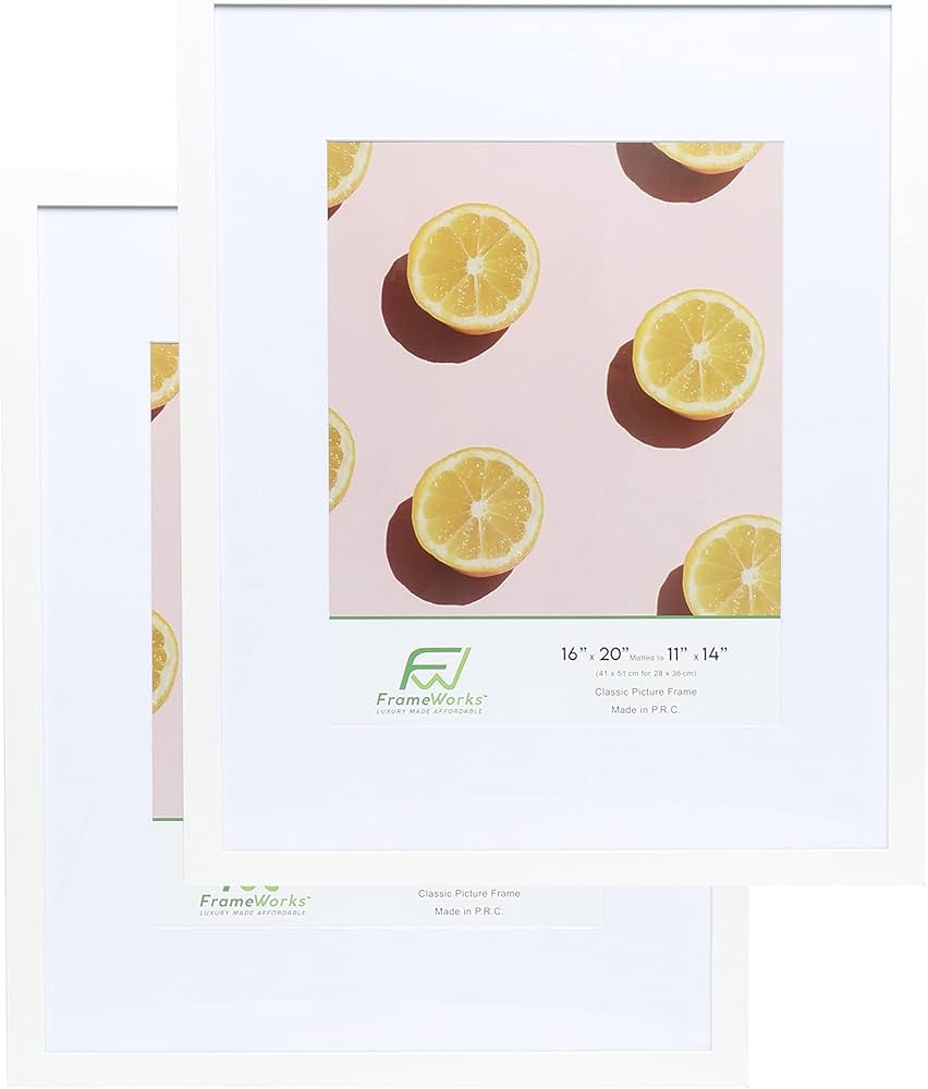 FrameWorks 16x20 mat to 11x14 Classic Wooden Picture Frames Tempered Glass/White / 2-Pack | Amazon (US)