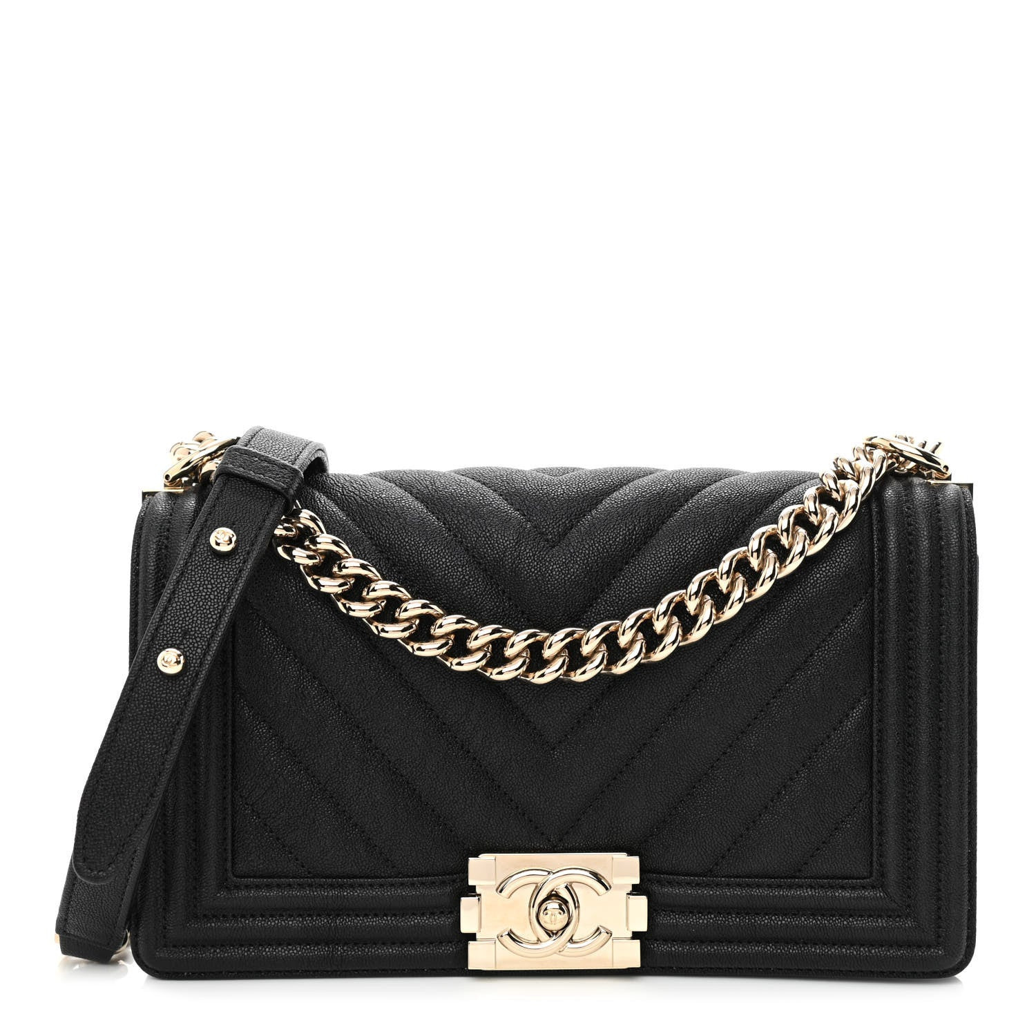 CHANEL Caviar Chevron Quilted Medium Boy Flap Black | FASHIONPHILE (US)