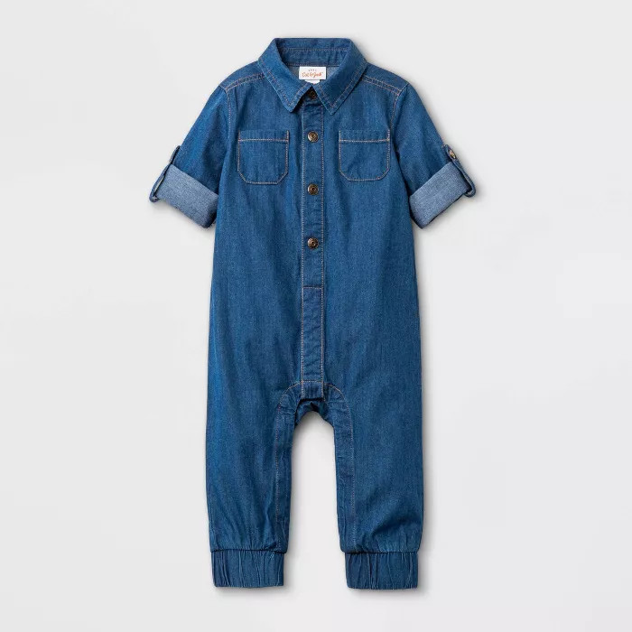 Baby Denim Elevated Romper - Cat & Jack™ Medium Wash | Target