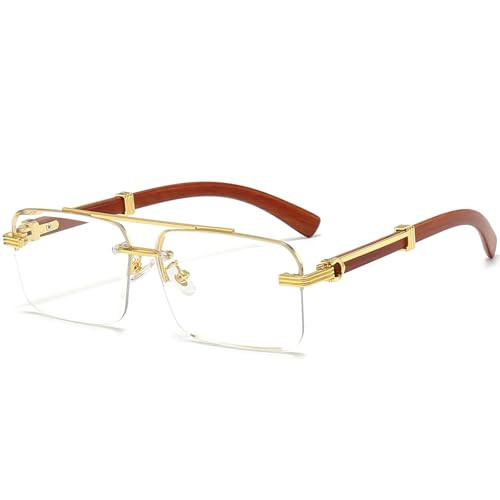 PORADAY Rimless Sunglasses for Men Women Vintage Rectangle Sun Glasses Fashion Frameless Square Tinted Shades (Clear) | Amazon (US)