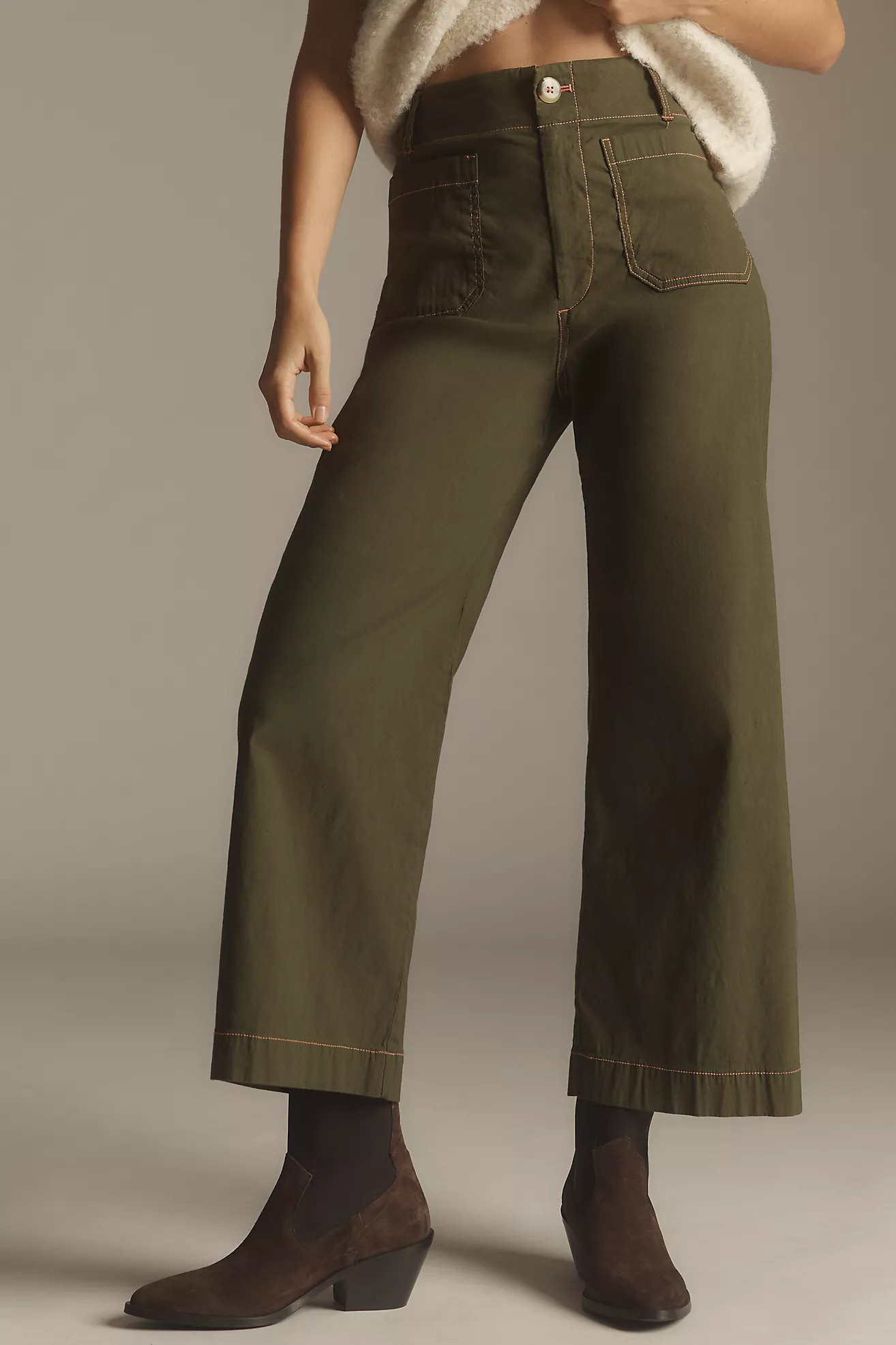 The Colette Cropped Wide-Leg Pants by Maeve: Contrast-Stitch Edition | Anthropologie (US)