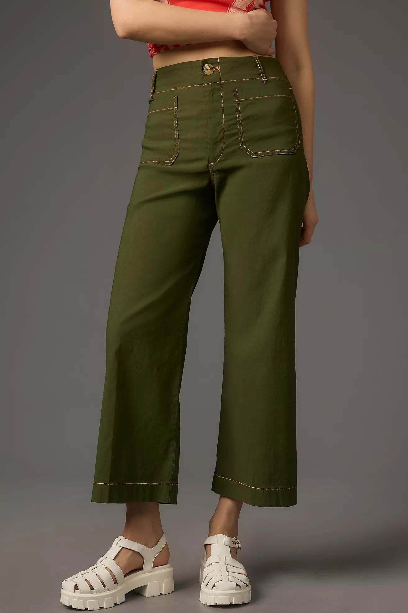 The Colette Cropped Wide-Leg Pants by Maeve: Contrast-Stitch Edition | Anthropologie (US)