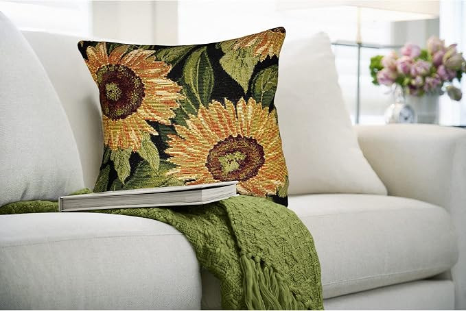 Liora Manne Marina Indoor/Outdoor Power Loomed Easy Care Pillows, Sunflowers Black | Amazon (US)