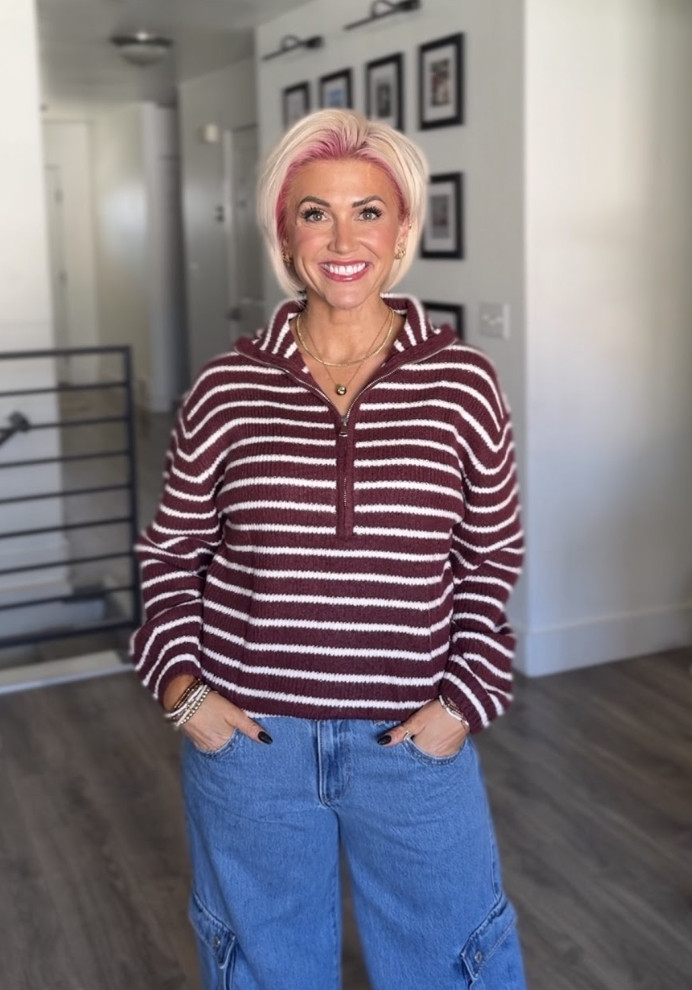 Loving this striped sweater and jeans combo! Perfect for cooler days. Sweater: Small // Jeans: 4 

 #LTKootd #LTKSeasonal #LTKSaleAlert
