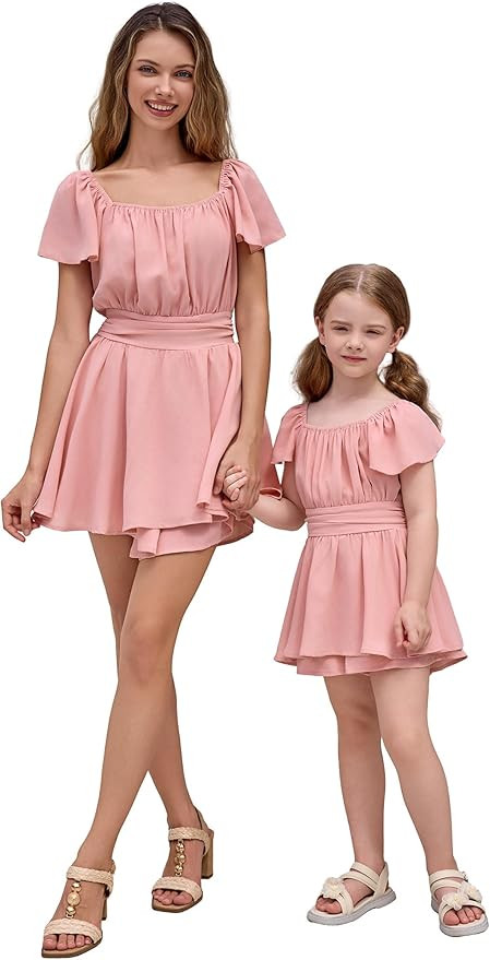 AWIBMK Boho Mommy and Me Romper Dress Bowknot Tie Back Mother Daughter Jumpsuit Shorts Family Out... | Amazon (US)
