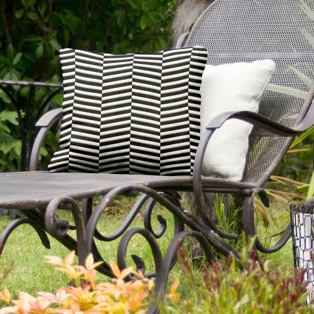 Two Color Fractured Stripes Indoor/Outdoor Pillow (20 x 20 - Black & White - UV Resistant) | Bed Bath & Beyond