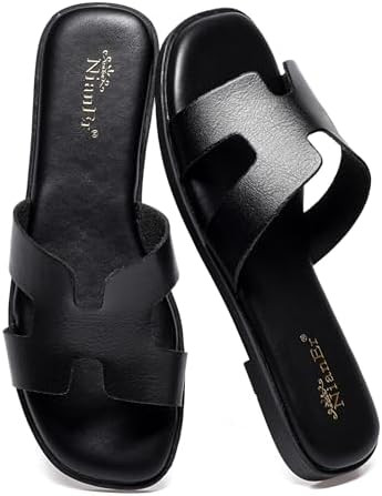 NianEr Womens Microfiber Leather Comfort Foam Support H Sandals Square Toe Dress Dressy Slip On C... | Amazon (US)